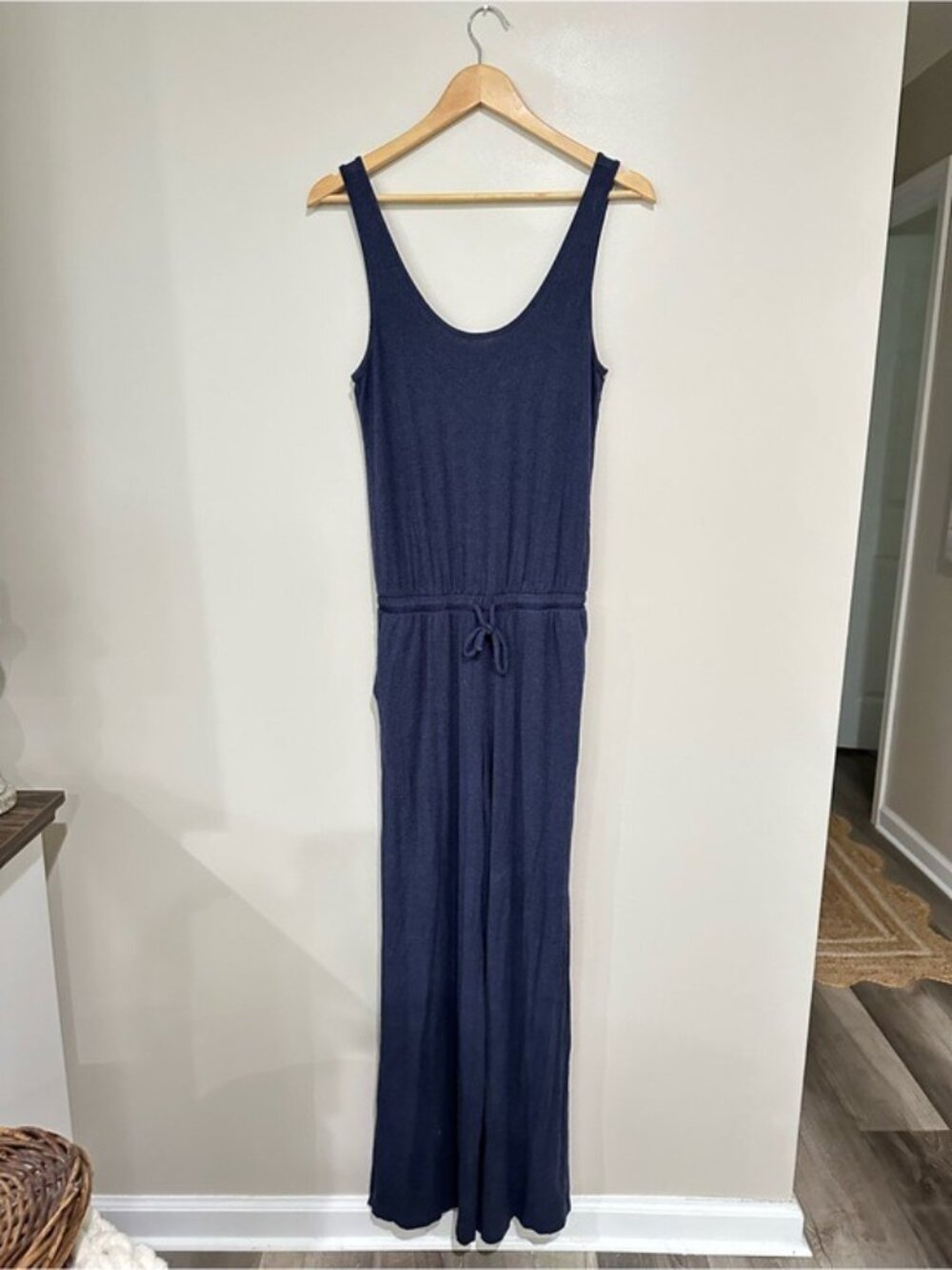 Athleta Navy Blue Wide Leg Jumpsuit Size 2 Modal Blend Sleeveless Lounge Travel - Picture 2 of 10